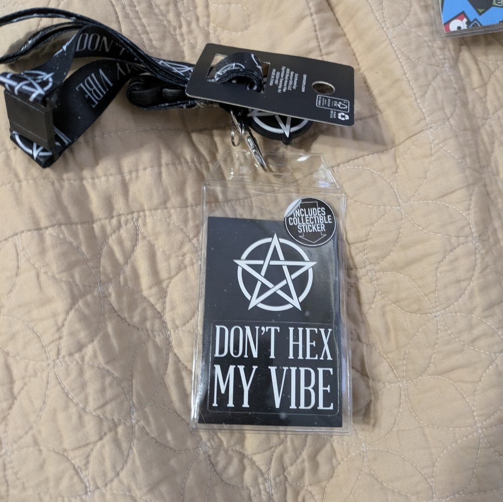 Black Lanyard with White Pentagram Design